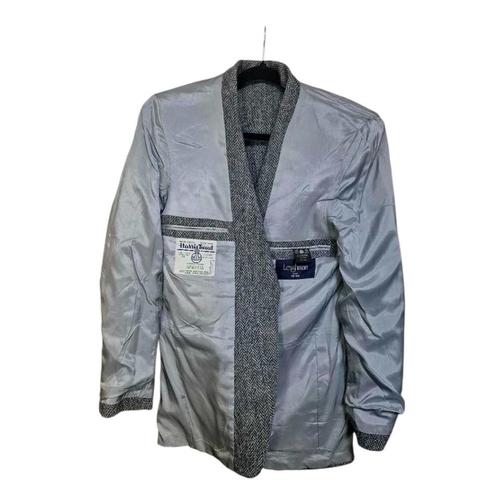 Vintage Grey/Blue Harris Tweed Jacket With Brown elbow patches by Leshman TipTop - Picture 10 of 16